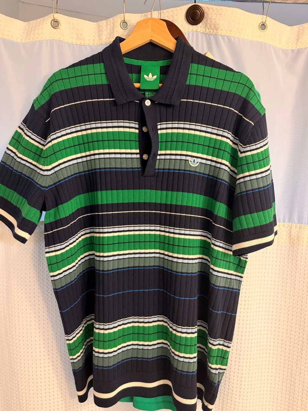 Adidas Striped Polo Shirt Men's Green Blue White